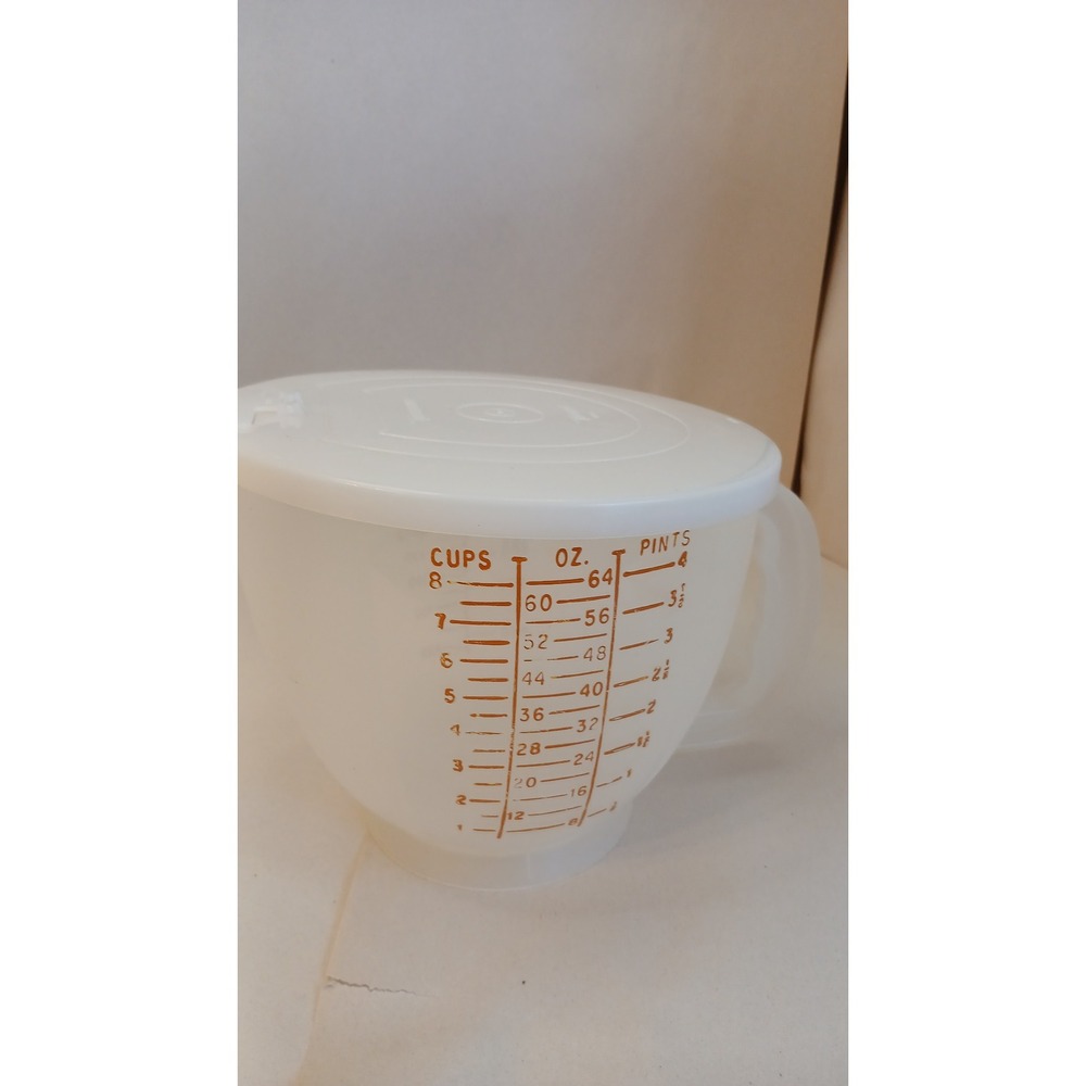 Tupperware Mix-N-Stor Pitcher 8 Cup 2L White Orange Good Vintage Measuring Jug